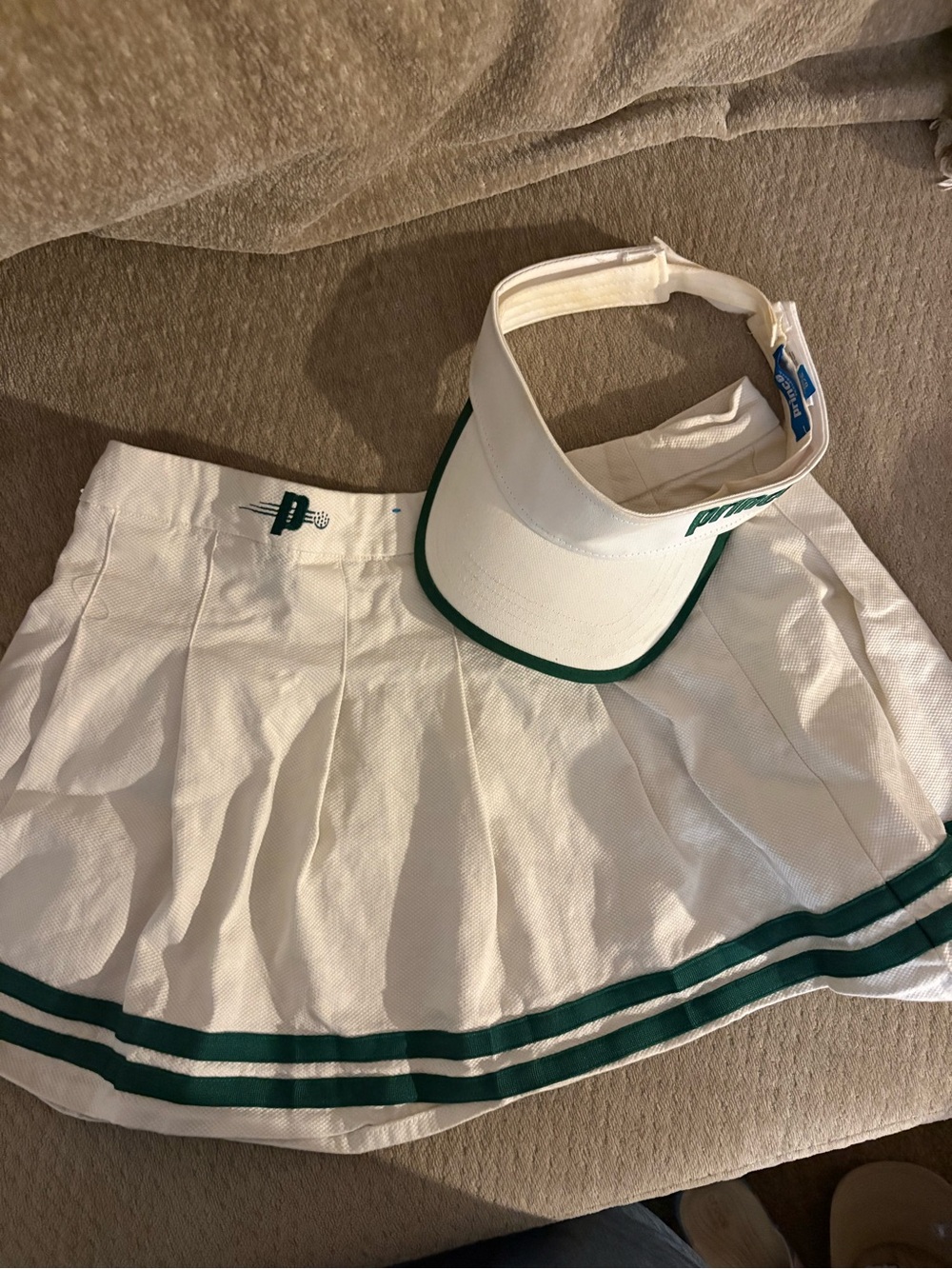 Prince White and Green Girls Pickleball Skirt with Matching Visor